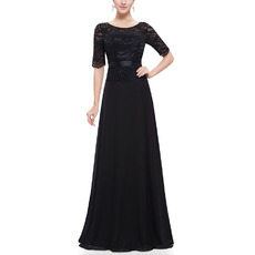 Inexpensive Lace Chiffon Black Mother Dresses with Short Sleeves