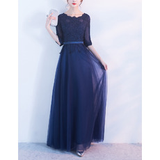 New Floor Length Satin Tulle Mother Dresses with Half Sleeves