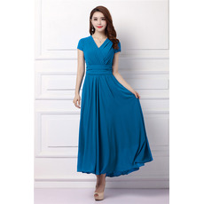 Custom V-Neck Tea Length Chiffon Mother Dresses with Short Sleeves