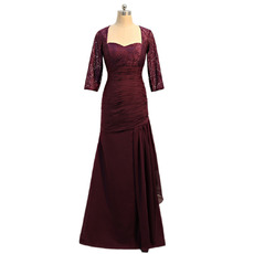 Inexpensive Floor Length Mother Dresses with 3/4 Long Lace Sleeves