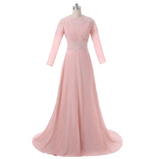 Vintage A-Line Sweep Train Chiffon Mother Dresses with Long Sleeves