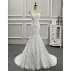 Custom Trumpet Sweetheart Floor Length Applique Wedding Dresses