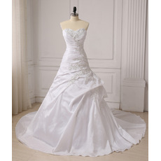 Affordable A-Line Sweetheart Chapel Train Taffeta Wedding Dresses
