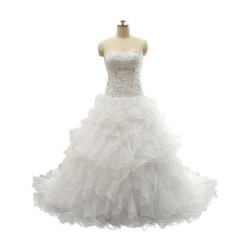 New A-Line Sweetheart Sweep Train Ruffle Skirt Wedding Dresses