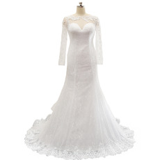 Sweep Train Lace Wedding Dresses with Long Sleeves
