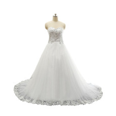 Discount Sweetheart Chapel Train Satin Organza Wedding Dresses