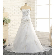 Custom A-Line Sweetheart Sweep Train Chiffon Wedding Dresses