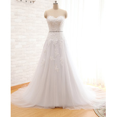 Custom A-Line Sweetheart Court Train Organza Wedding Dresses