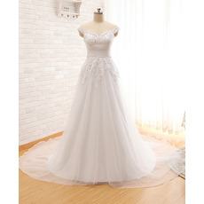 Discount Sweetheart Court Train Organza Wedding Dresses with Straps