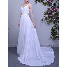 V-Neck Sleeveless Sweep Train Chiffon Wedding Dresses