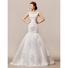 Elegant Trumpet Floor Length Satin Organza Beading Wedding Dresses