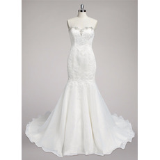 Trumpet Sweetheart Sweep Train Organza Wedding Dresses