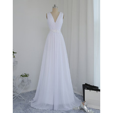 Vintage V-Neck Sleeveless Sweep Train Chiffon Wedding Dresses