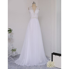 V-Neck Sleeveless Sweep Train Chiffon Wedding Dresses