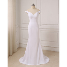 Discount Sheath Off-the-shoulder V-Neck Long Satin Wedding Dresses