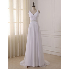 Inexpensive V-Neck Sleeveless Sweep Train Chiffon Wedding Dresses