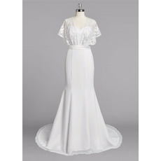 Discount Sweetheart Long Chiffon Wedding Dresses with Short Sleeves