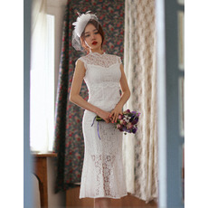 Discount Trumpet Sleeveless Tea Length Lace Reception Wedding Dresses