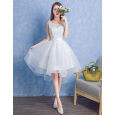Custom A-Line Sleeveless Knee Length Lace Organza Wedding Dresses