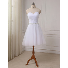 New A-Line Sweetheart Knee Length Satin Tulle Wedding Dresses