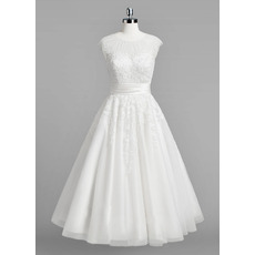 Vintage A-Line Sleeveless Tea Length Reception Wedding Dresses