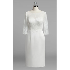 Column Knee Length Wedding Dresses with 3/4 Long Sleeves
