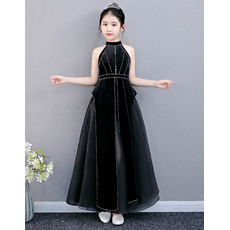 Style Halter Ankle Length Black Junior Bridesmaid Dresses