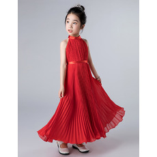 Adorable Halter Ankle Length Chiffon Pleated Junior Bridesmaid Dresses