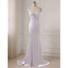 Mermaid V-Neck Floor Length Satin Evening Dresses