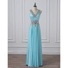 V-Neck Floor Length Satin Evening/ Prom/ Formal Dresses