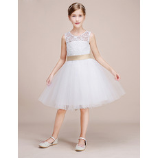 Adorable Knee Length Lace Tulle Flower Girl Dresses with Sashes