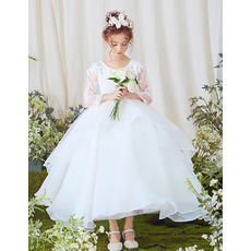 New Ball Gown Ankle Length Flower Girl Dresses with Long Sleeves
