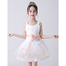 Affordable A-Line Straps Mini/ Short Flower Girl Dresses with Sashes