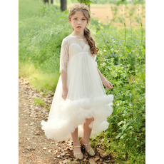 Adorable Empire High-Low Tulle Flower Girl Dresses with Half Sleeves