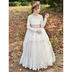 Ball Gown Flower Girl Dresses with Long Lace Sleeves