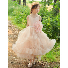 Discount Spaghetti Straps Ankle Length Organza Flower Girl Dresses