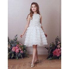 Stunning Knee Length Organza Layered Skirt Beading Flower Girl Dresses