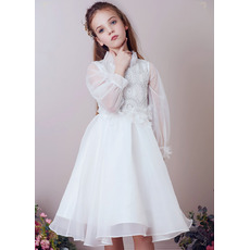 Knee Length Organza Flower Girl Dresses with Long Sleeves