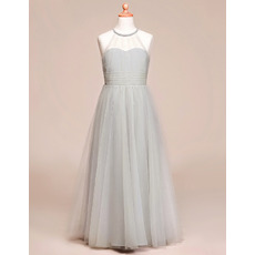 Affordable A-Line Floor Length Satin Tulle Flower Girl Dresses