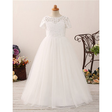 Lace Flower Girl/ First Communion Dresses with Short Sleeves