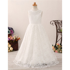 A-Line Floor Length Lace Flower Girl Dresses for Wedding