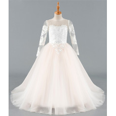 Stunning Ball Gown Floor Length Flower Girl Dresses with Long Sleeves