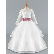 Discount Ball Gown Long Flower Girl/ Communion Dress with Belt