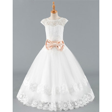 Stunning Ball Gown Floor Length Lace Flower Girl Dresses with Belts