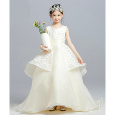 Custom Ball Gown Floor Length Lace Organza Little Girls Party Dresses