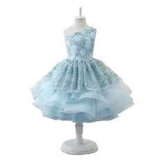 New One Shoulder Knee Length Little Girls Party Dresses