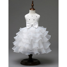 Custom A-Line Tea Length Ruffle Skirt Organza Flower Girl Dresses
