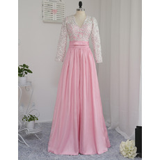 Discount V-Neck Floor Length Prom/ Formal Dresses with Long Sleeves