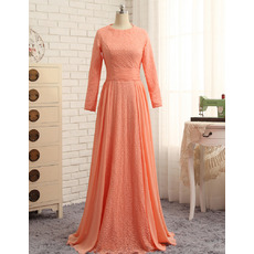 Custom Floor Length Chiffon Prom/ Formal Dresses with Long Sleeves