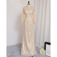Custom Sheath Floor Length Lace Prom/ Formal Dresses with Long Sleeves